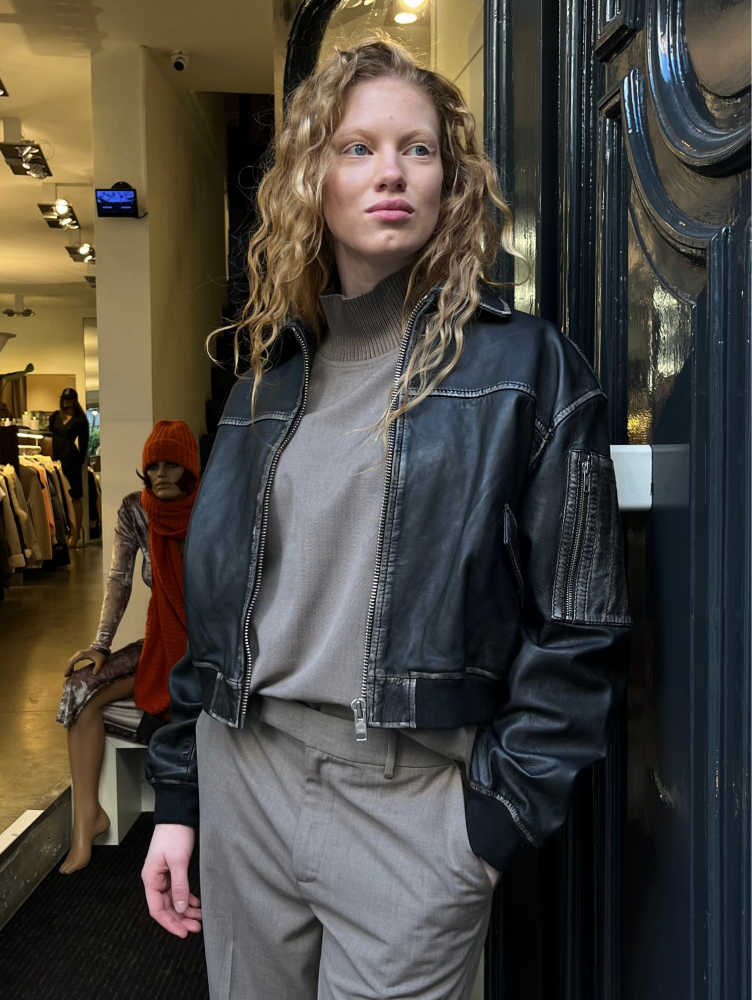 Oval Square Leather Bomber