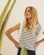 Nena Striped Sleeveless Sweater | Pearl Navy