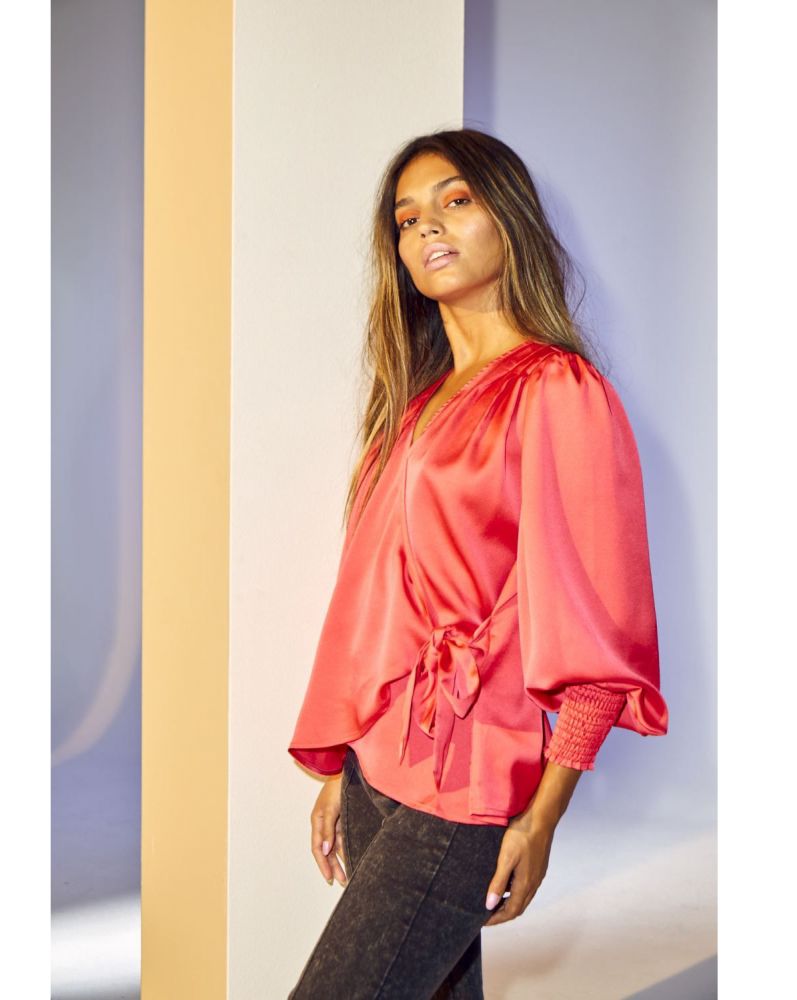 Co'Couture Leika Wrap Blouse Flame