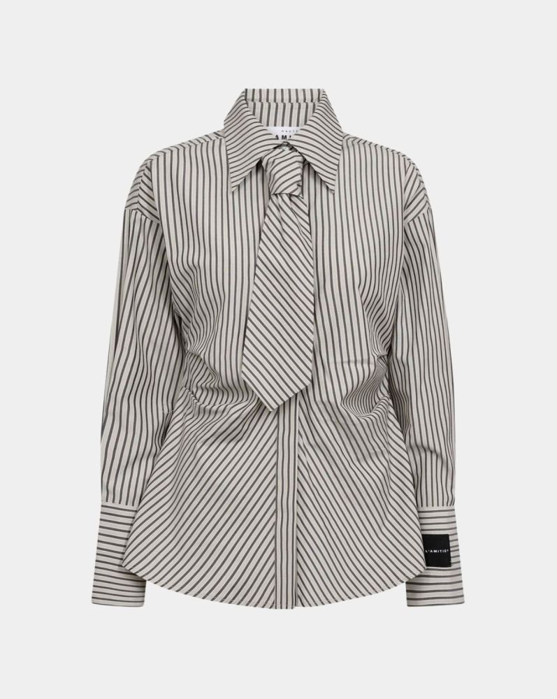 Haute L'amite Gemma Tie Stripe Shirt Beige 