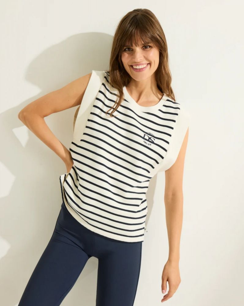Nena Striped Sleeveless Sweater | Pearl Navy