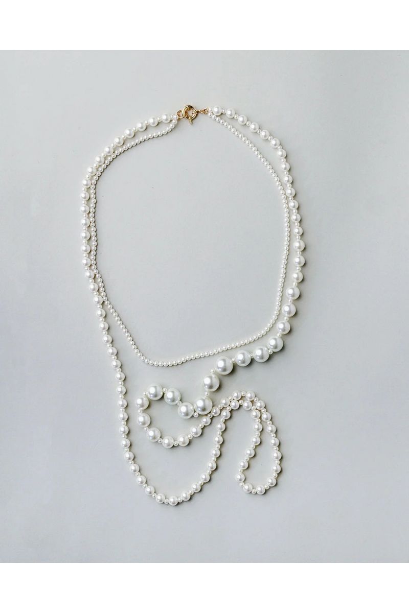Bow19 Details Pearl Necklace Long 1022-O.S