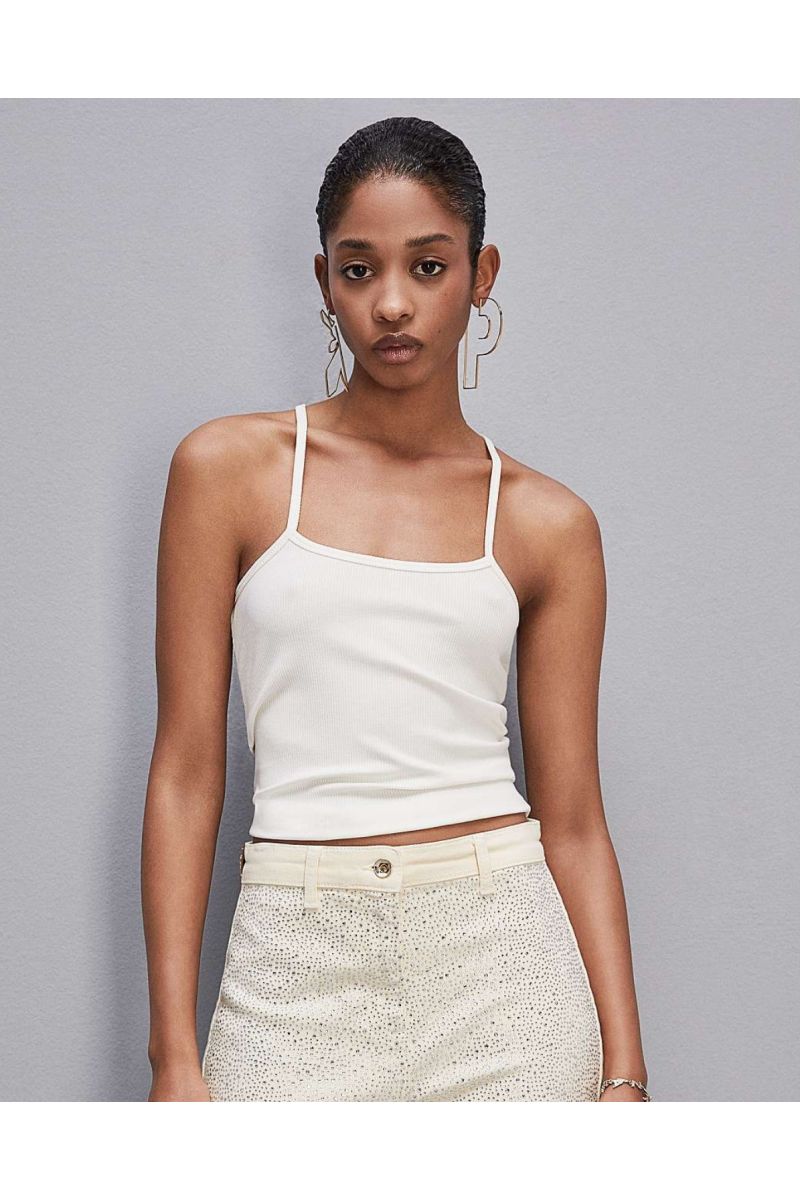 Patrizia Pepe Tanktop wit ribstof
