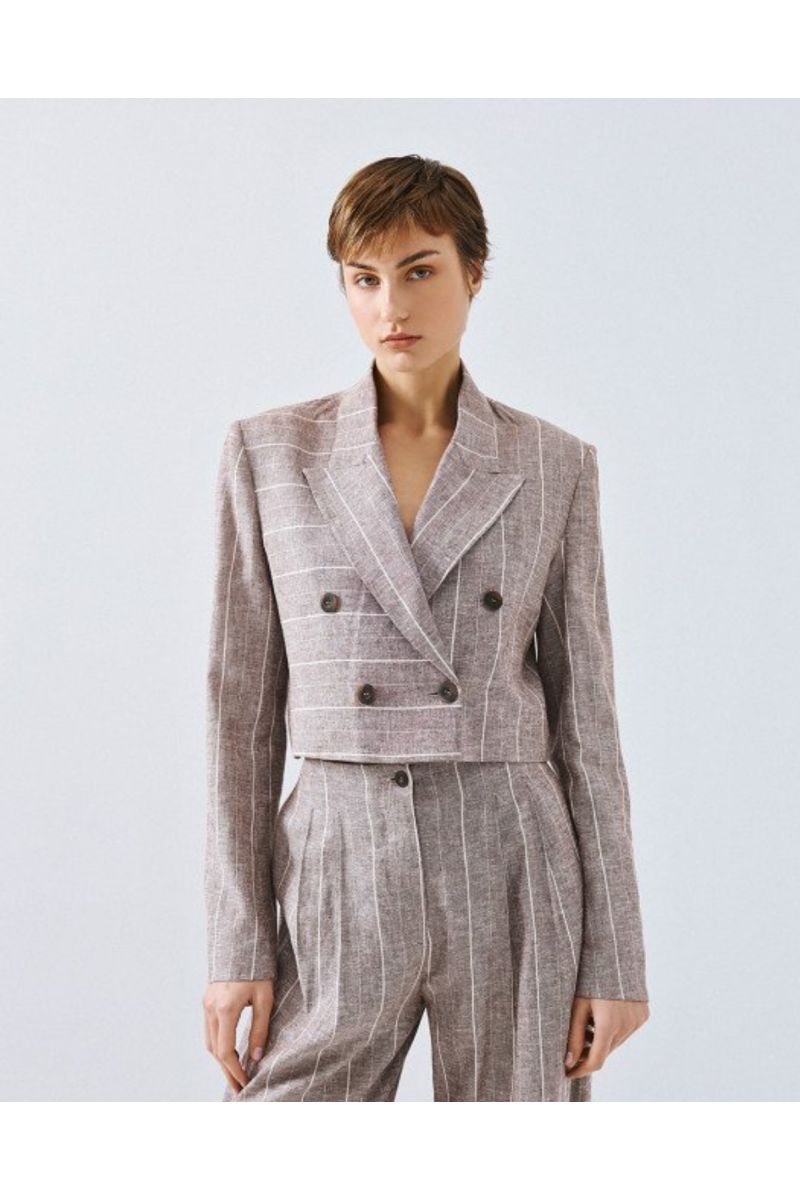 Access Striped Cropped Blazer Mocca 