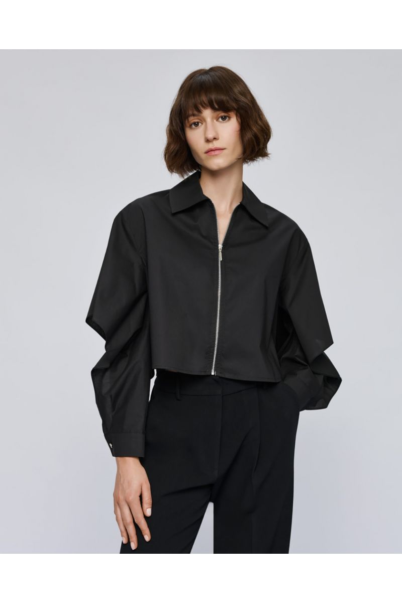 Access Cropped Shirt Zwart met Open Mouwen