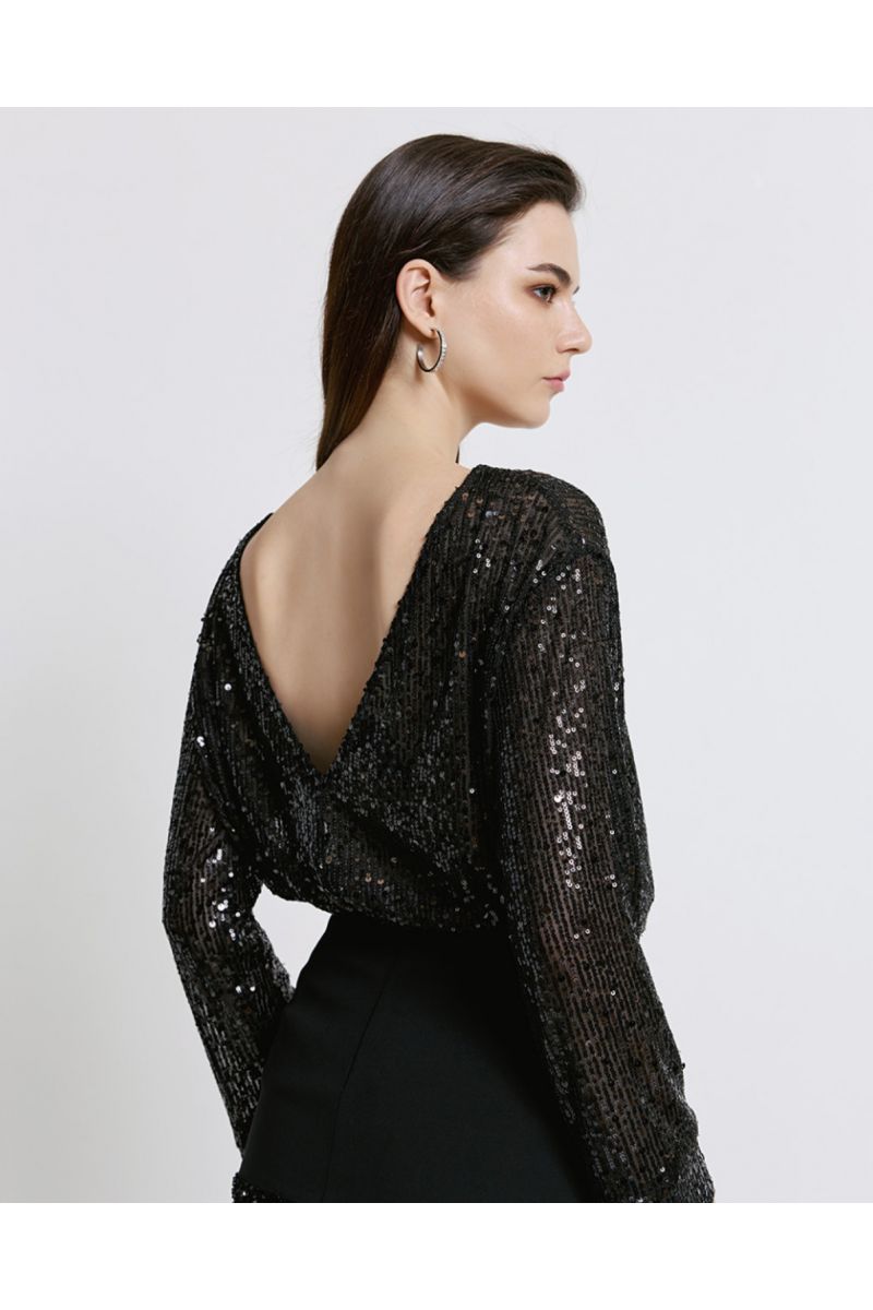 Access Sequin blouse with a V back Black