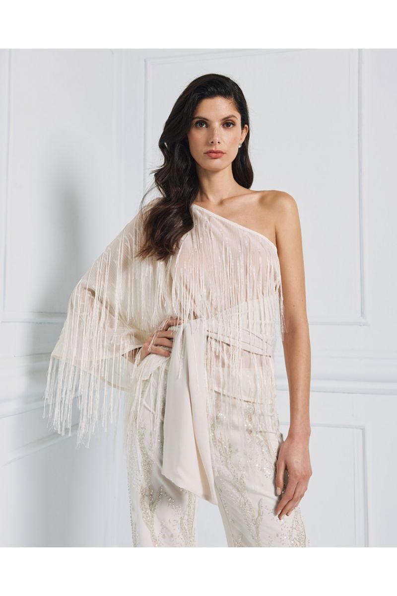 Access One-shoulder blouse with fringes-O.S