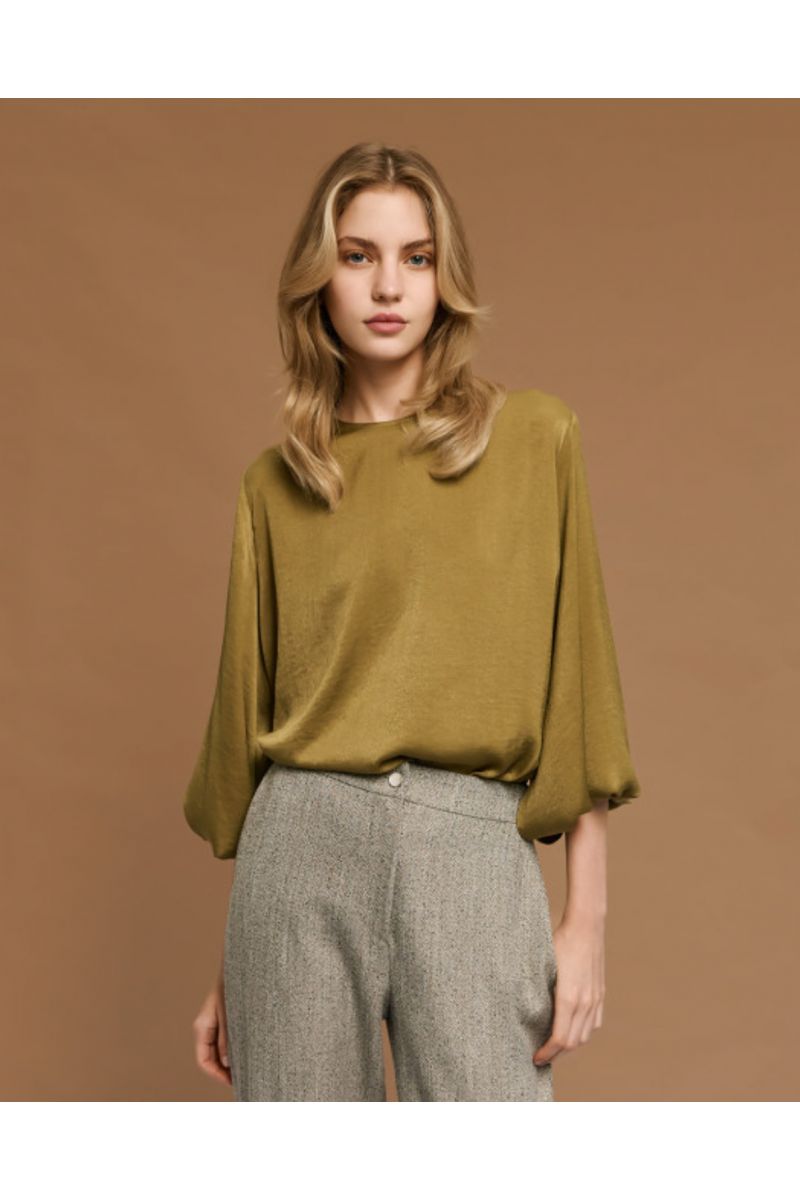 Access Satin blouse with long sleeves Olive