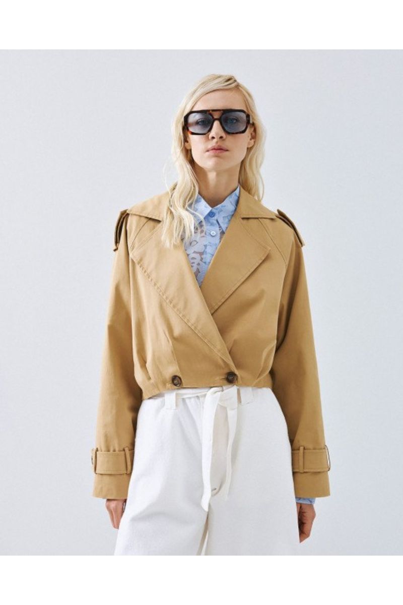 Access Cropped Trench Coat Pleats Beige