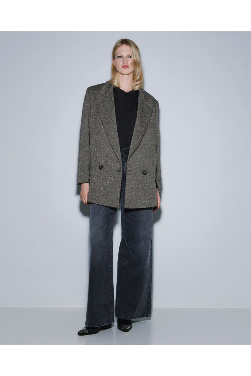 Access Herringbone Blazer met Pailletten Brown