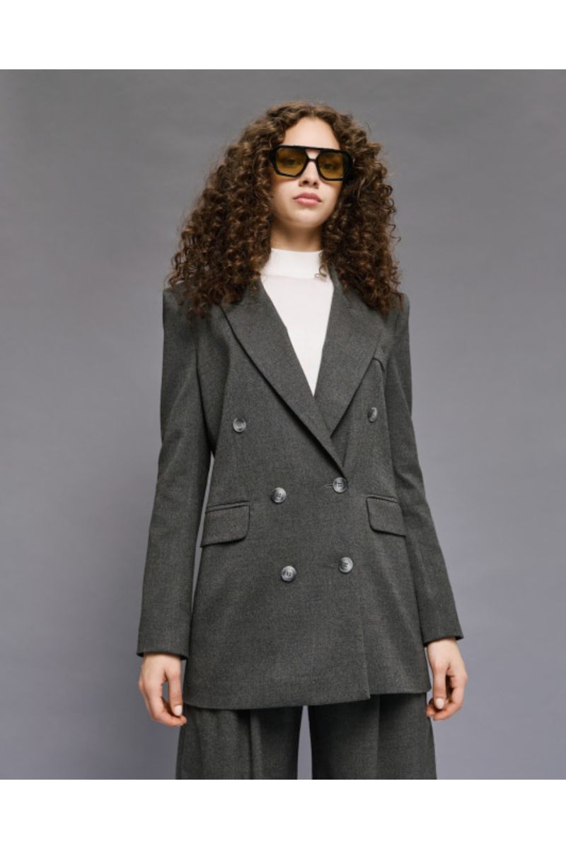 Access Long Double-Breasted Blazer Coal