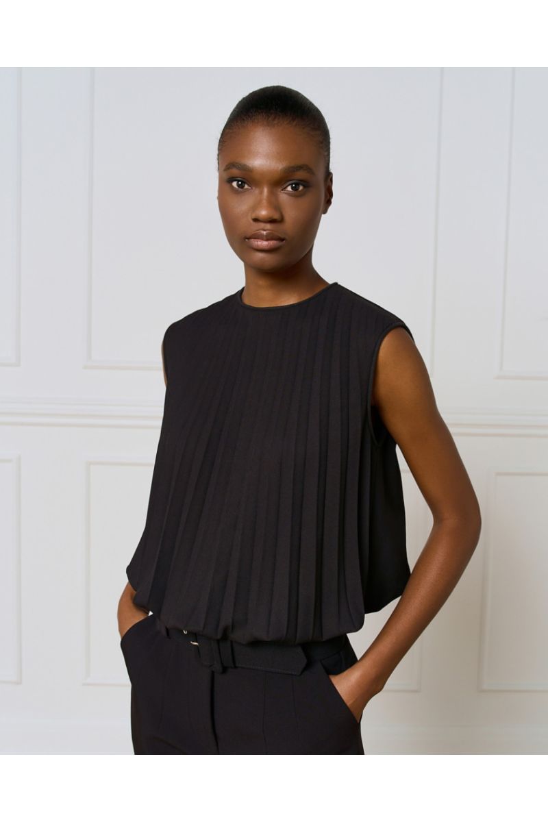 Access Pleated Crop Top Black 