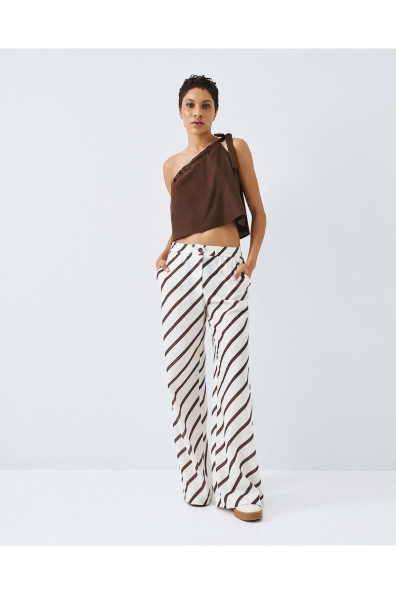 Access Striped Wide-Leg Broek Wit bruin