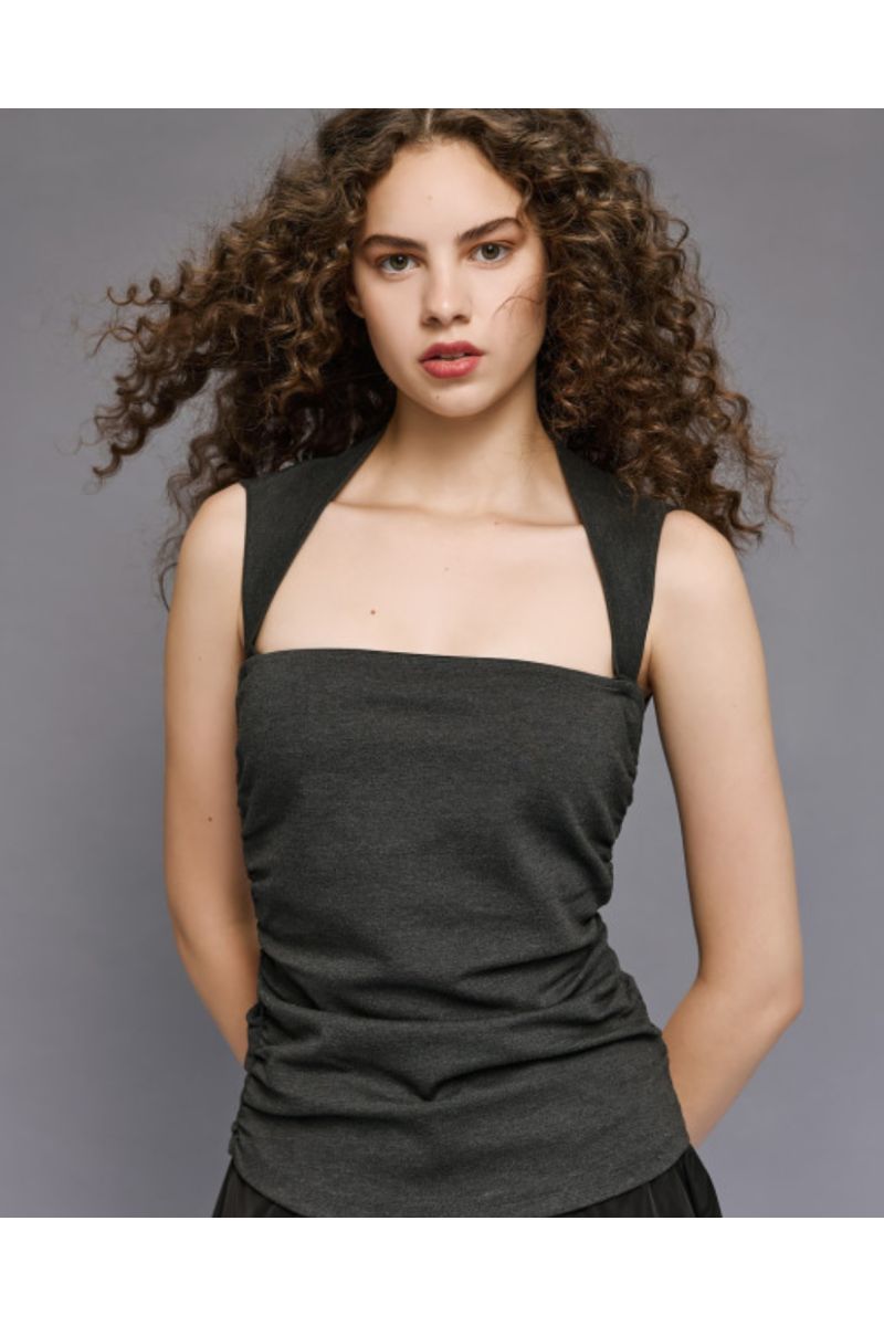 Access Top with Side Ruching Coal