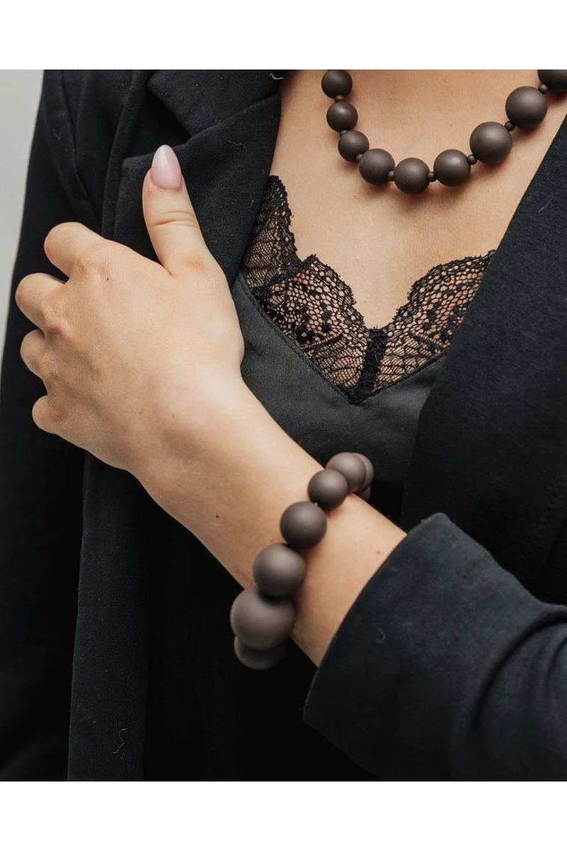 Bow19details Big Bead Bracelet Elastic Brown-O.S