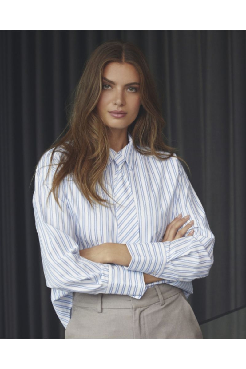 Co'Couture Devincc Stripe Tie Shirt Blauw Wit 
