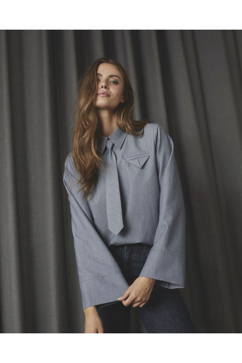 Co'Couture TengaCC Tie Blouse Dusty Blue