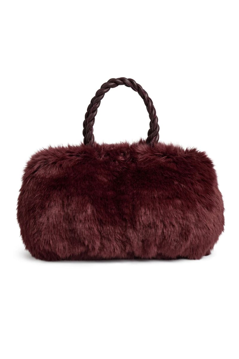 Depeche Faux Fur Handbag Ox Blood -O.S