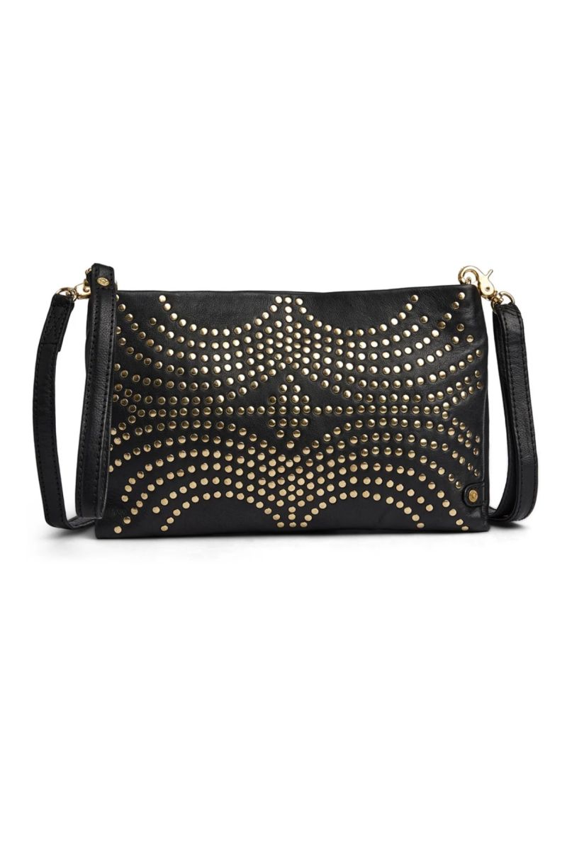 Depeche Leather Clutch Black met Gouden Studs-O.S