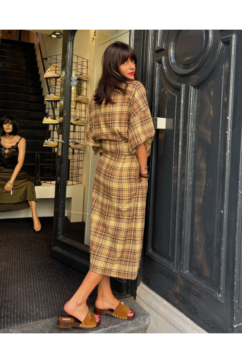 Diesel Midi Dress In Check Flannel  Yellow Brown