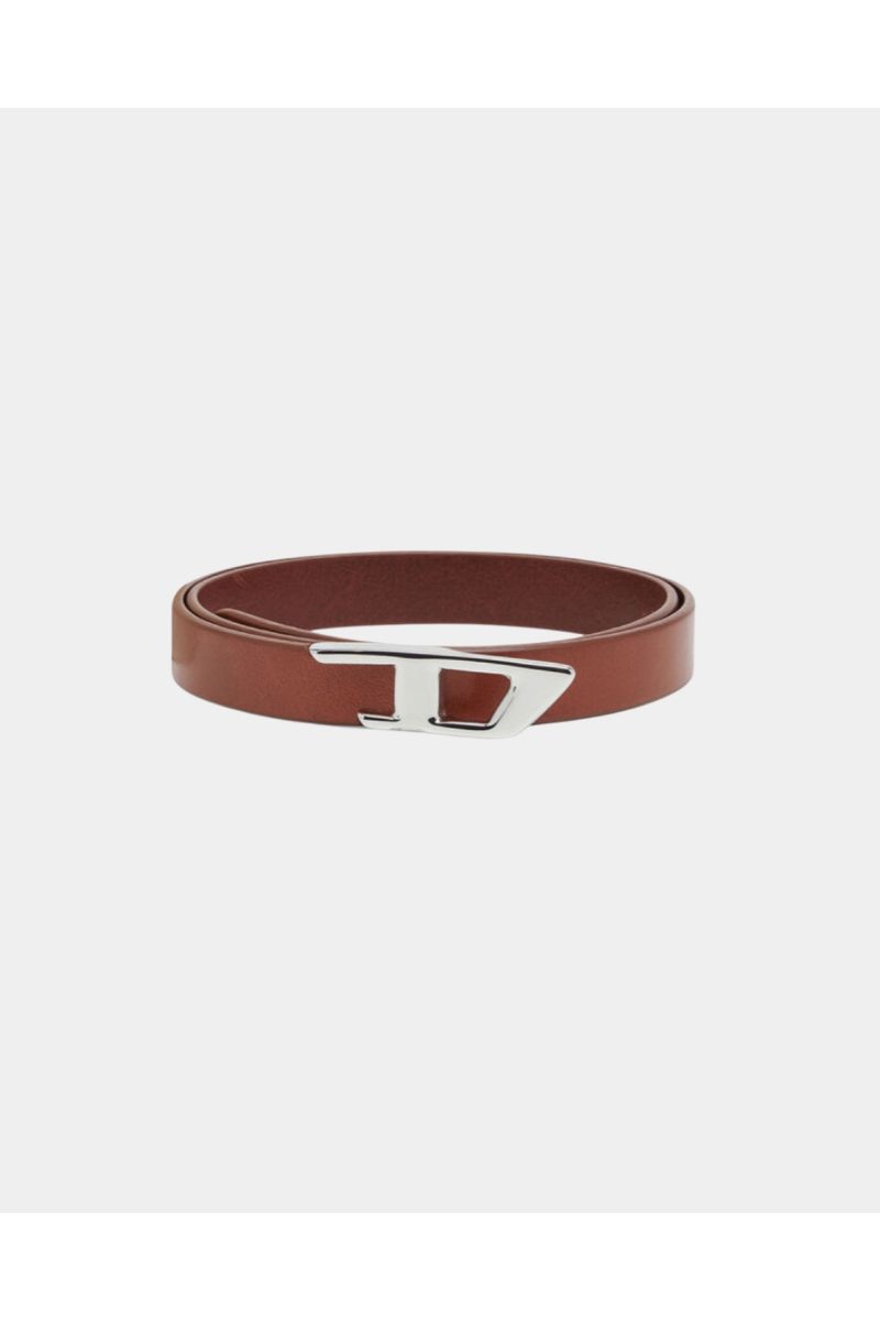 Diesel 2 Cm Leather Belt With Metal D Buckle Brown
