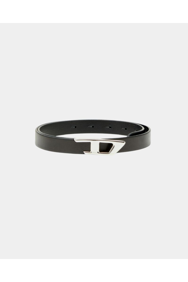 Diesel 2 Cm Leather Belt With Metal D Buckle Black