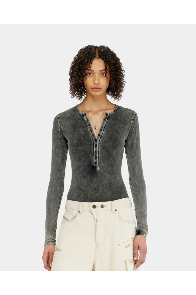 Diesel Cotton Bodysuit Buttoned Front Dark Grey