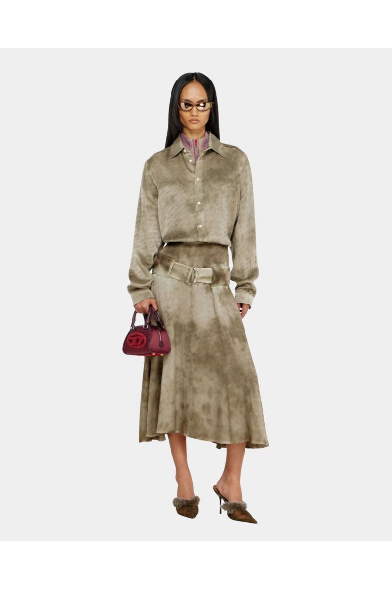 Diesel Belted Midi Skirt -Jacquard Satin Light Bro