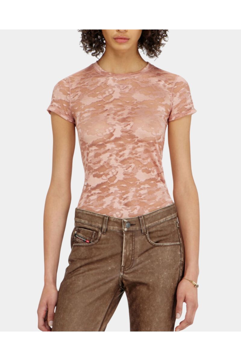 Diesel Camo Lace T-Shirt Pink Nude
