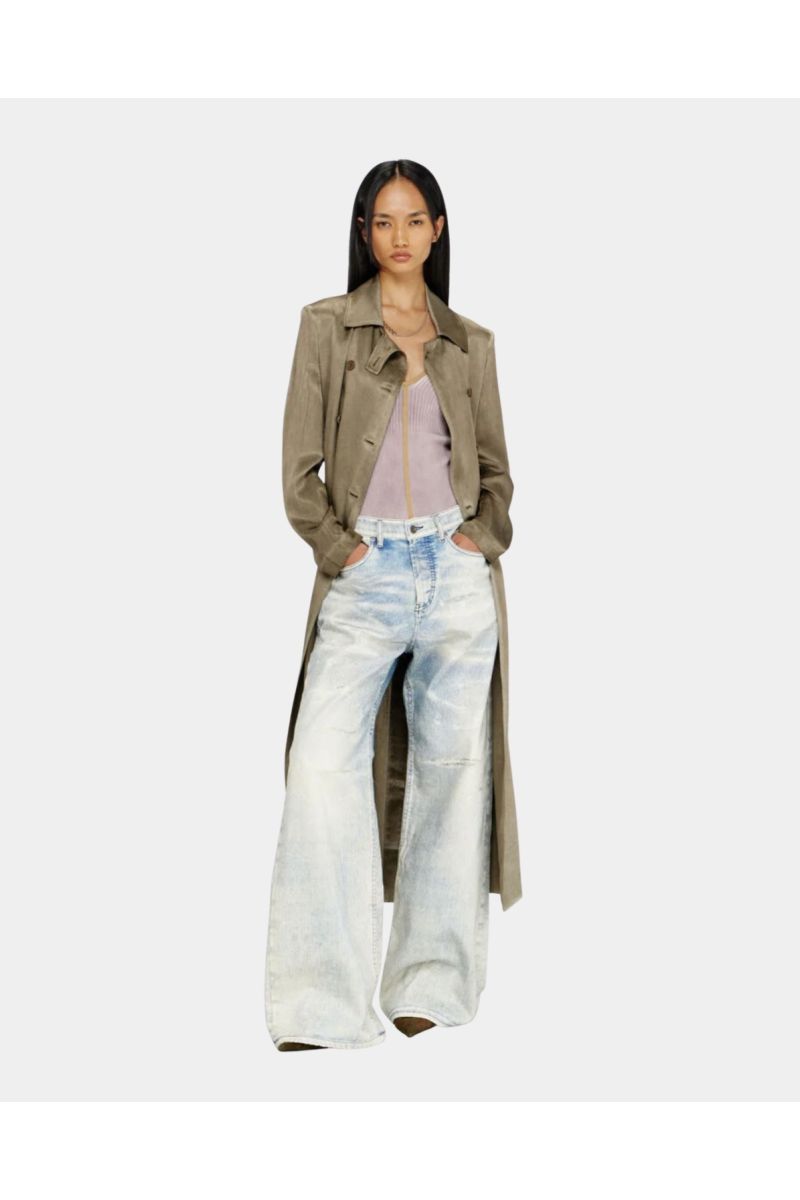 Diesel Trench Coat In Wrinkled Satin Light Brown