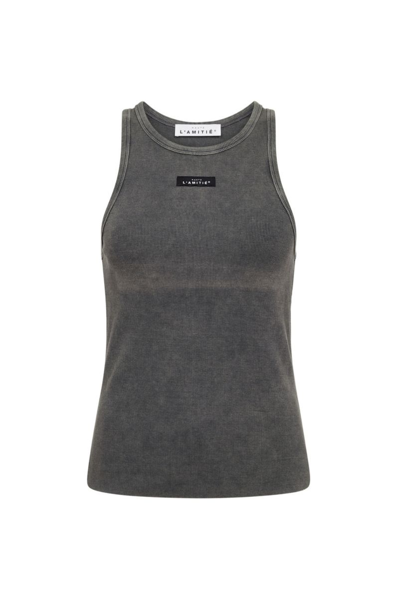 Haute L'Amitié Acid Rib Badge Tank Black Acid Wash