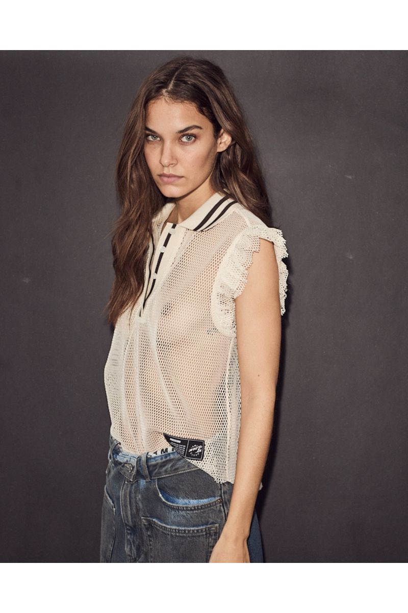 Haute L’amitié Net Frill Polo Top Off white