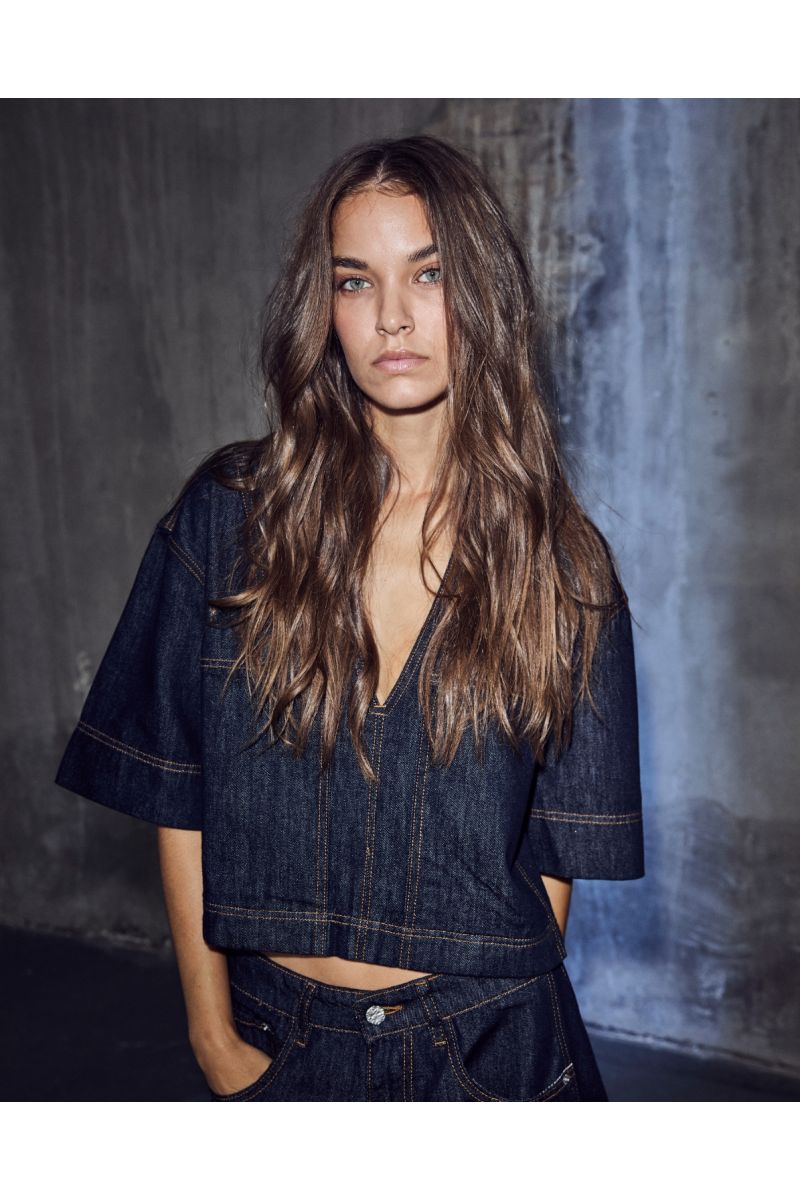 Haute L'amitié Drew Denim Top Unwashed Blauw