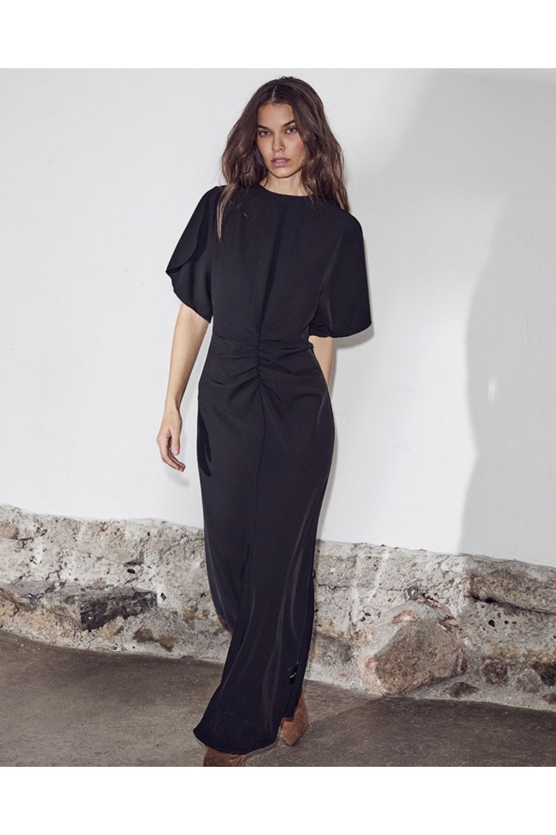 Haute L'amite Satari Long Gather Dress Black