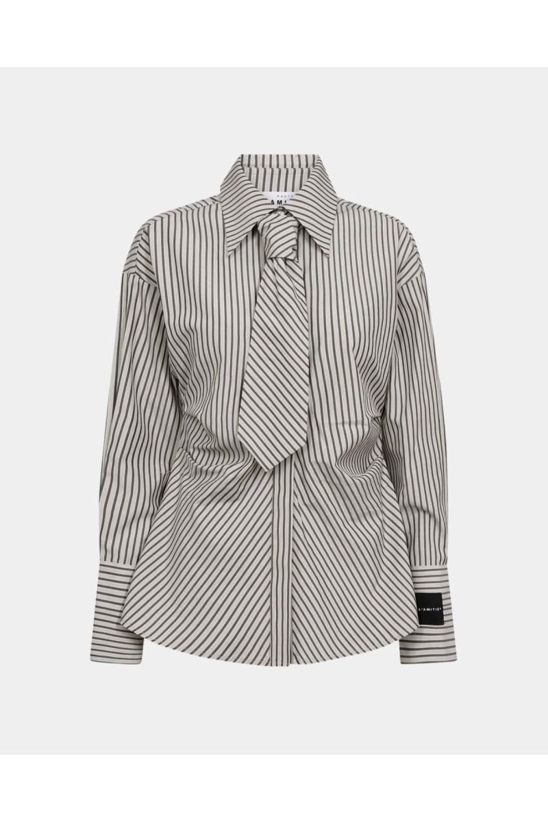 Haute L'amite Gemma Tie Stripe Shirt Beige 