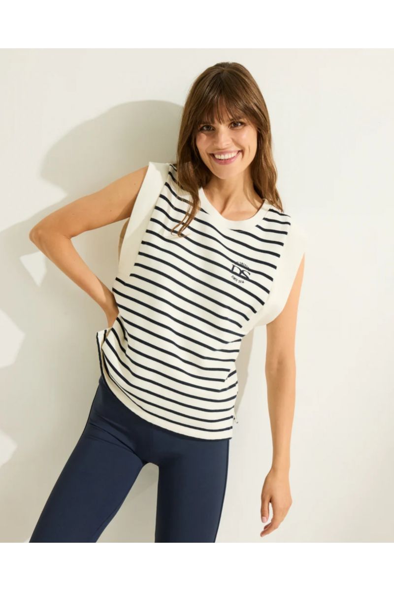 Deblon Nena Striped Sleeveless Sweater Pearl Navy