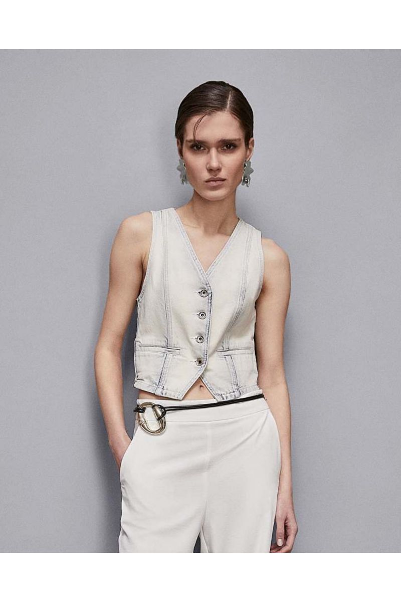 Patrizia Pepe Denim Gilet Superbleach Blue