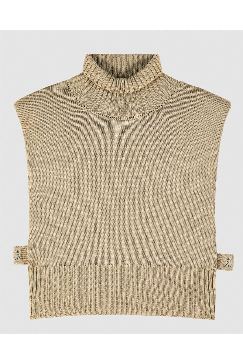 Patrizia Pepe Gebreide Gilet Collo Alto Beige