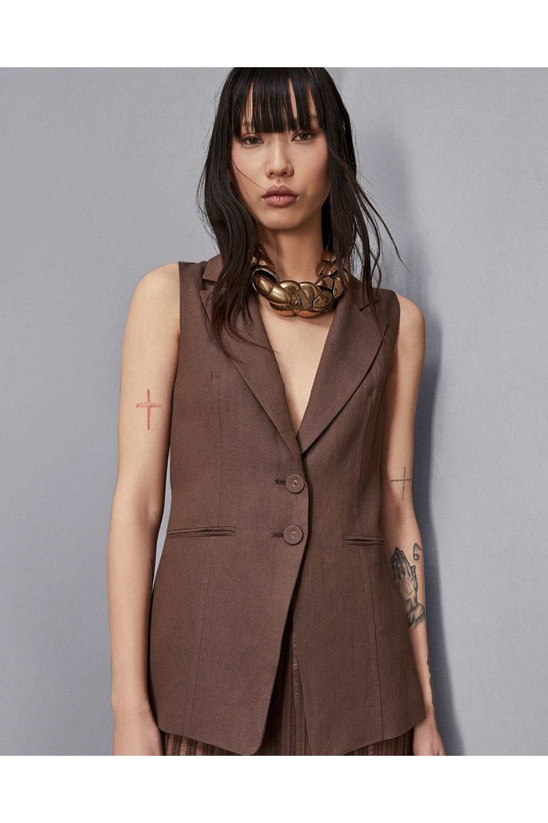 Patrizia Pepe Essential Gilet Bruin 2S1530 