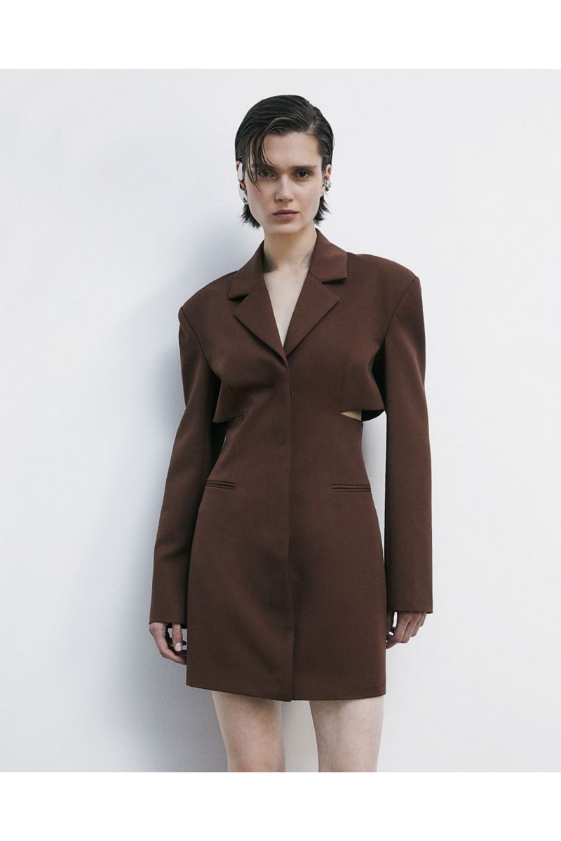 Patrizia Pepe blazerjurk met cut-out Bruin