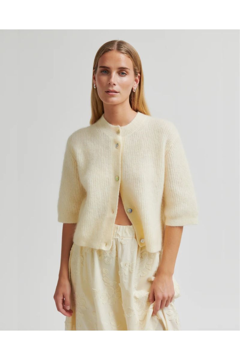 Second Female Andrea Knit Rib Cardigan Ecru