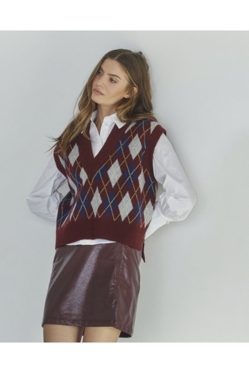 Co'Couture RowCC Check Vest Wine