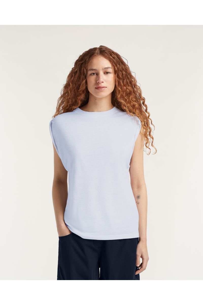 Denham Kura Muscle Tank Cotton Linen White