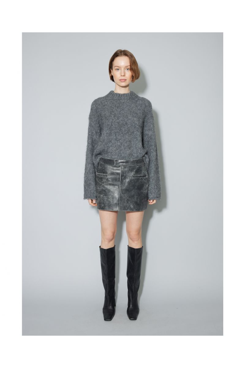 Oval Square Leather Mini Skirt