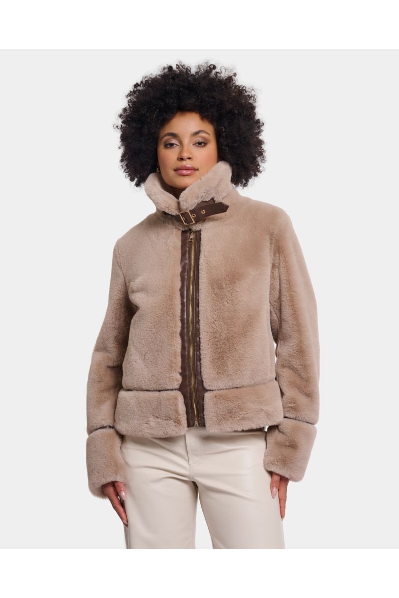 Rino&Pelle Lambra Short Faux Fur Jacket Oat Jas
