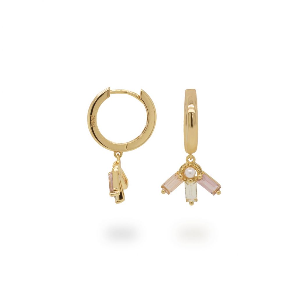 24Kae Earring Hoops With Nano Stone Pendant 42413Y