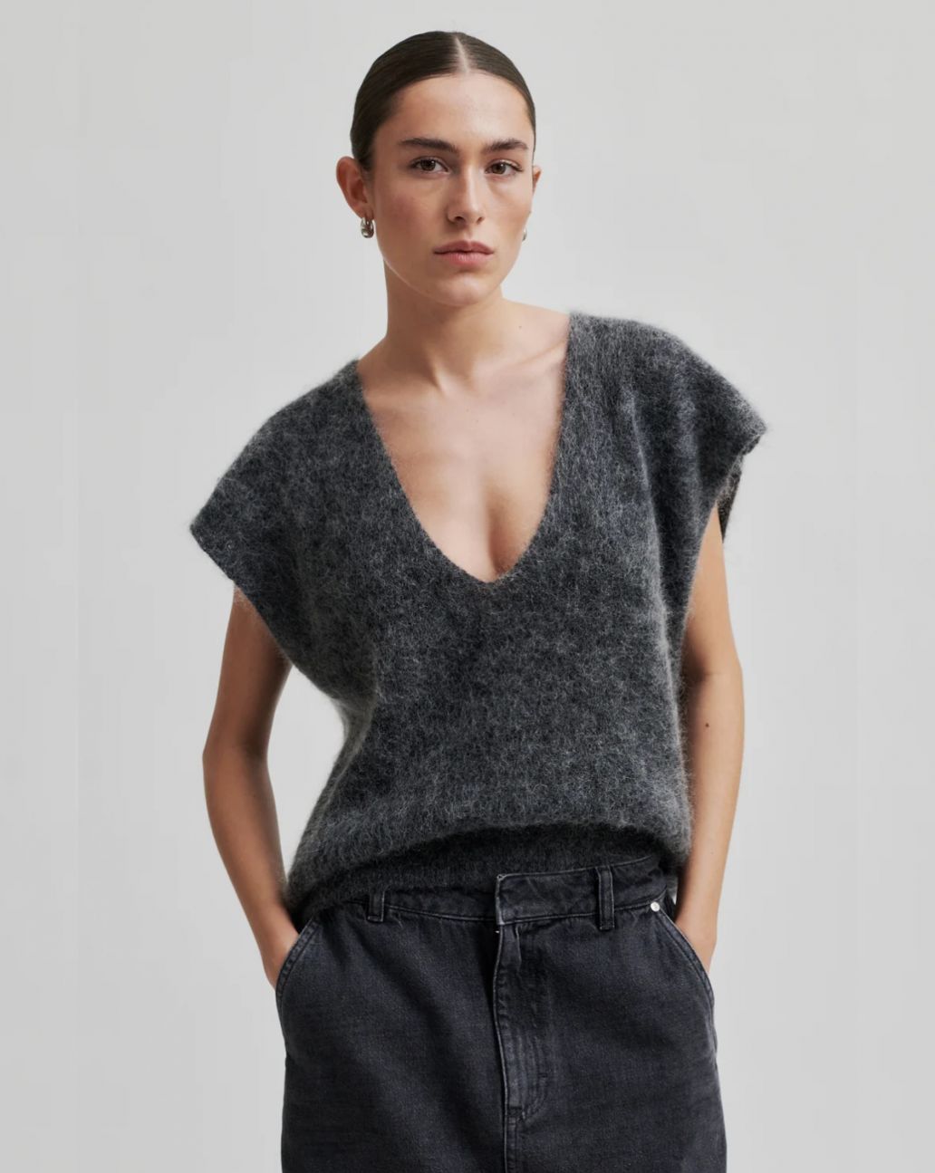 Second Female Camryn Knit Vest grijs