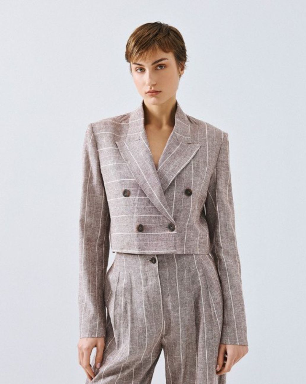 Access Striped Cropped Blazer Mocca 