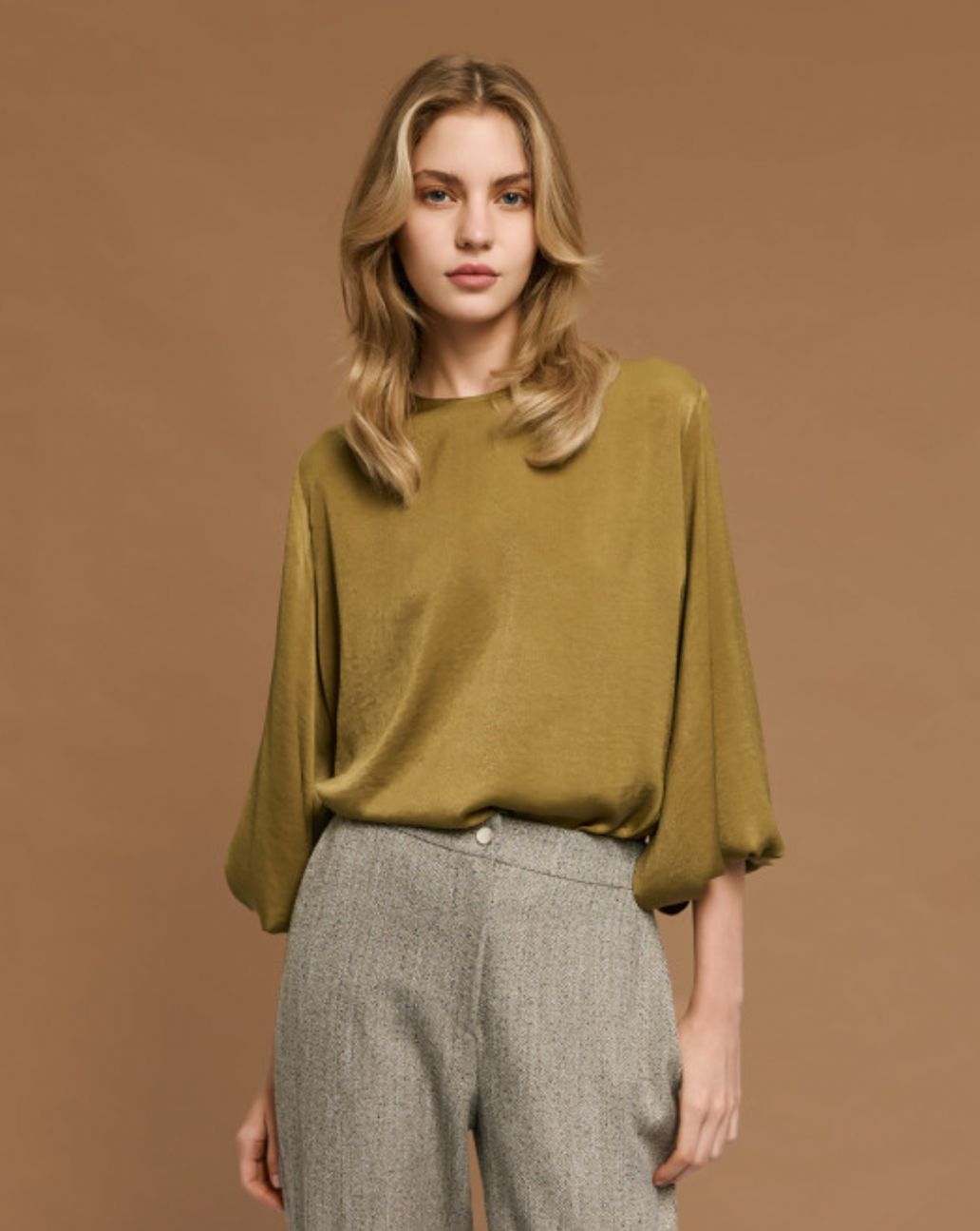 Access Satin blouse with long sleeves Olive