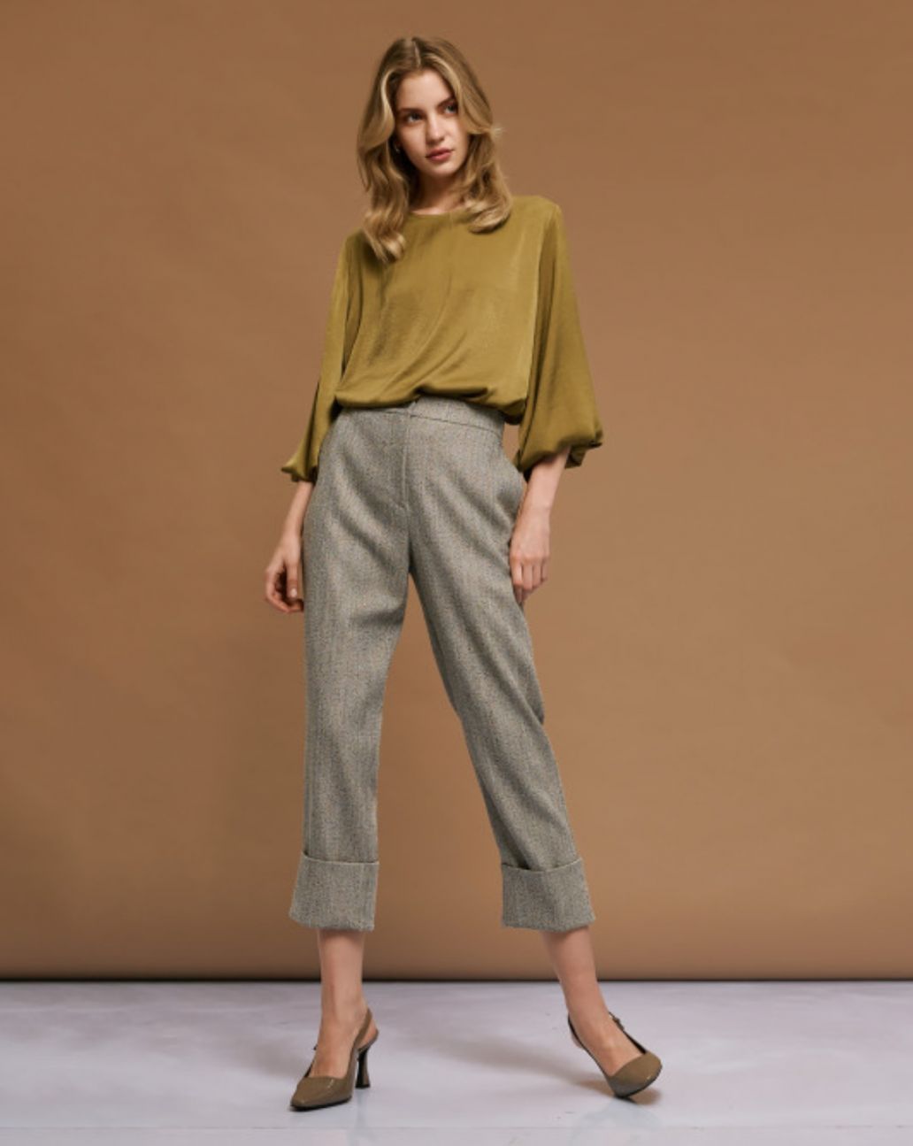 Access Satin blouse with long sleeves Olive